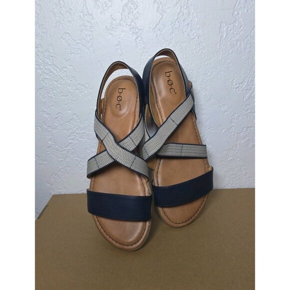 Born Phebe Leather Sandal Navy Combo Womans 8 M - Picture 1 of 4